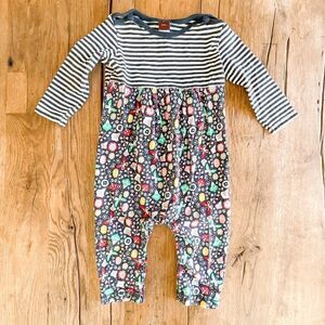 Tea Collection Striped Floral Long Sleeve Romper Size 6-12M
